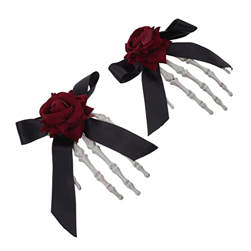 Garneck 2 Stück Halloween Haarspangen Skelett Hand Design Cosplay Haarklammern für Party und Kostüm Auffällige Totenkralle Haarschmuck für Halloween und Fasching Schwarzer Gothic Style von Garneck
