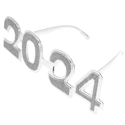 Garneck 2024-Brille Frohes Neues Jahr Vorabend-Brille Glitzernde Zahlenbrille Klasse Von 2024 Abschlussfeier Brillen Für Fotografie-Requisiten Silvester-Partyzubehör Silber von Garneck