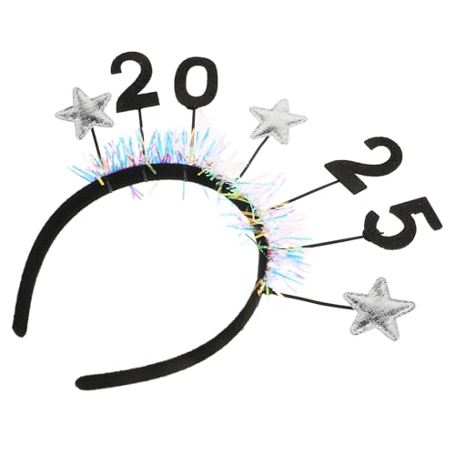 Garneck 2025 Stirnband und Kopfbedeckung für das neue Jahr Neujahr Stirnband Neujahrsschärpe Frohes neues Jahr, Partyhüte, Krone Frohes neues Jahr Partybecher Stoff Silver von Garneck