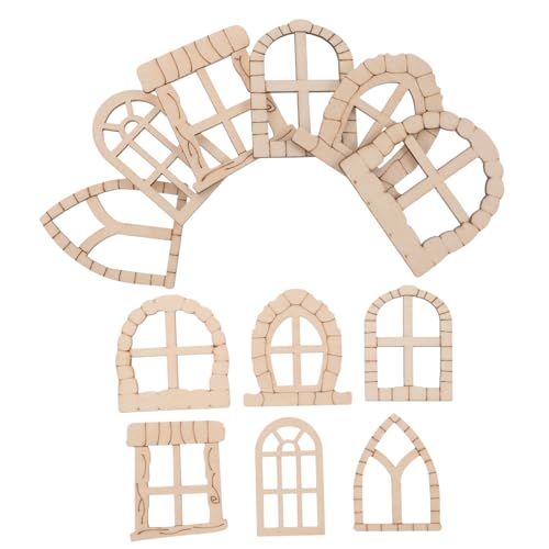 Garneck 25 Stück Mini-fensterzubehör Leer Winzig Dekoration Kind Mini-fensterrahmenmodell Miniatur-fensterrahmen Klein Handwerk Miniaturtür Minitür Puppenhaustür Gartentür Hölzern Khaki von Garneck