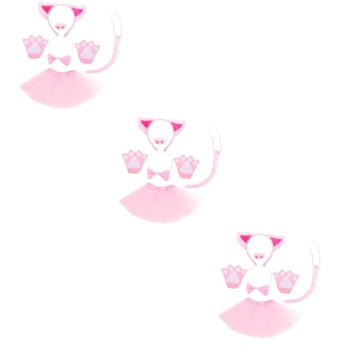 Garneck 3 Sätze Kindergartenkostüm Erwachsene Kostüme Schweinstirnband Schweine Rock Schweinchen-Kostüm-Kopfbedeckung Kinderkostüm für Cosplay Tierstirnband Cosplay-Zubehör Plüsch Rosa von Garneck