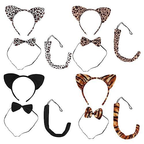 Garneck 3 Sätze Teiliges Tierkostüm Set mit Leopardenohren Bärenohren Tigerohren und Katzenschwanz Verstellbares Halloween Party Zubehör für Erwachsene Leicht und Tragbar für Karneval und von Garneck