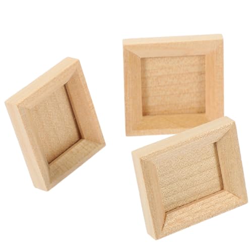 Garneck 3 Stück Puppenhaus-fotorahmen Mini Klein Fotorahmen-Modell Puppenhaus Bilderrahmen Mikro-fotorahmen Puppenhausdekor Beige Holz von Garneck
