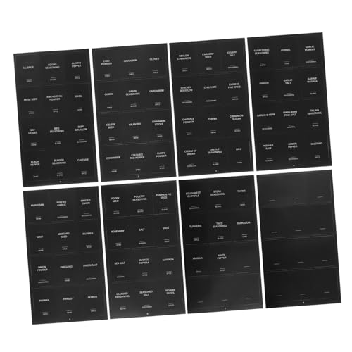 Garneck 32 Stück Aufkleber für Gewürzflaschen Markierungsklassifizierungsaufkleber Etikettenaufkleber Etiketten für Gewürzregale durchsichtige Aufkleber synthetisches Papier Schwarz von Garneck