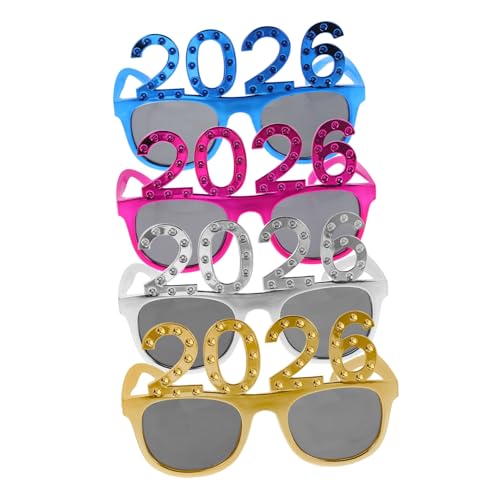 Garneck 4 Stück Lustige Zahlenbrillen für Silvester und Abschlussfeiern Glitzernde Accessoires für Partys Karneval und Fotoshootings Leicht und Komfortabel von Garneck