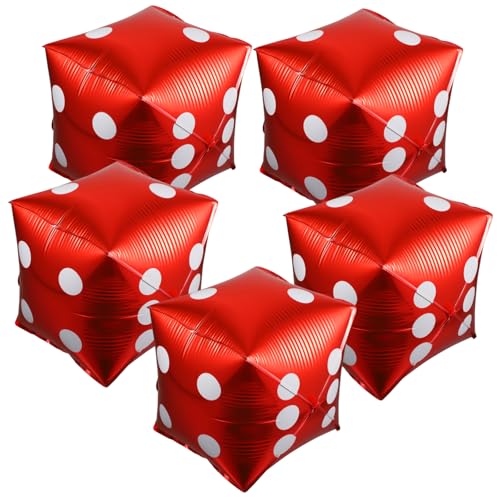 Garneck 5 Stück Teiliges Würfel Folienballons Party Dekorationen Selbstsiegelnd Rot für Poker Motto Geburtstag Gruppenfeier Vielseitig Hängbar an Wänden Bäumen Fenstern von Garneck