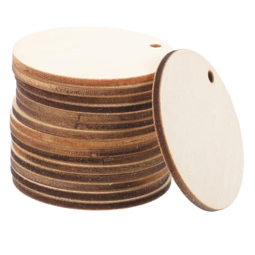 Garneck 50 Stück Runde Holzscheiben mit Loch Unvollendete Holzscheiben für Diy Bastelprojekte Hochzeiten Weihnachten Home Decoration und Scrapbooking von Garneck