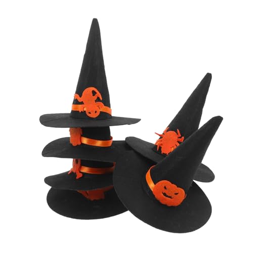 Garneck 6 Stück Teiliges Filz Hexenhüte Schwarz mit Schädel Spinne Katze Kürbis Fledermaus Weiche Farbechte DIY Hüte für Puppen Haustiere Halloween Party Dekoration und Kostüm von Garneck