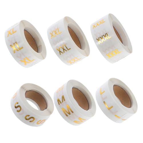 Garneck 6Rollen Kleidung Größenetiketten Rund Aufkleber S Goldprägung Transparent Für Kleidung Sortierung Einzelhandel Lagerverwaltung von Garneck