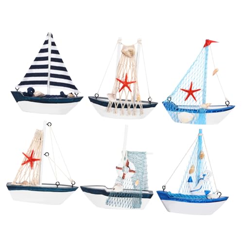 Garneck 6er Set Mini Holz Segelschiff Deko - Tischdekoration Im Nautischen Stil Für Wohnzimmer - Büro Und Schaufenster Kleine Boote Als Deko Für Jeden von Garneck