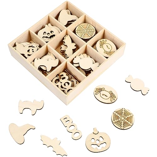 Garneck 72 Stück Halloween-Holzbastelarbeiten, Khaki, 3,2 x 3,2 x 0,1 cm, festliche Dekorationen, Box verpackt Garneck 72 Stück Halloween-Holzbastelarbeiten, Khaki, 3,2 x 3,2 x 0,1 cm, festliche Dekorationen, Box verpackt von Garneck