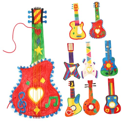 Garneck 8 Stück Holzgitarre Partygeschenke für Gitarren ausgeschnitten gefälschte Gitarre Gitarren-Partydekorationen Unvollendeter Gitarrenausschnitt Gitarrendekor Pappel von Garneck