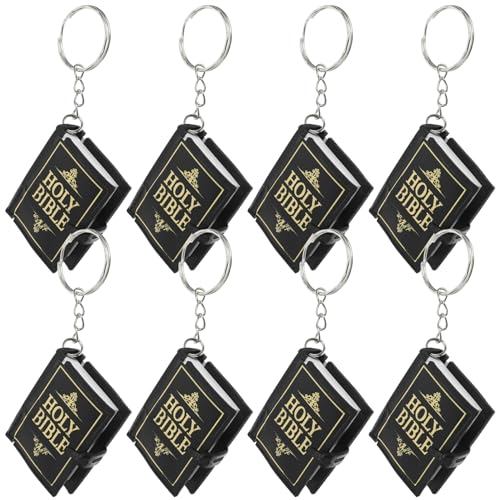 Garneck 8 Stück Mini-Bibel-Schlüsselanhänger Religiöser Gebets-Schlüsselanhänger kleiner Bibel Schlüsselanhänger Taschenanhänger Rucksack-Hängedekoration Metallknopf Black von Garneck