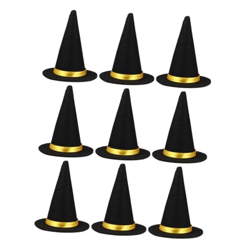 Garneck 9 Stück Mini Filz Hexenhüte Halloween Dekorationen Schwarze Flaschenaufsätze für Party Tischdekorationen Diy Basteln Kuchen Topper für Halloween Cupcakes von Garneck