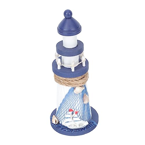 Garneck Desktop - wohnaccessoires unikal tischdeko esstisch Holzleuchtturm Tischdekoration LED Blau Treibholz-Ornamente Miniatur leuchtturmförmiges Hausbedarf Kiefernholz von Garneck
