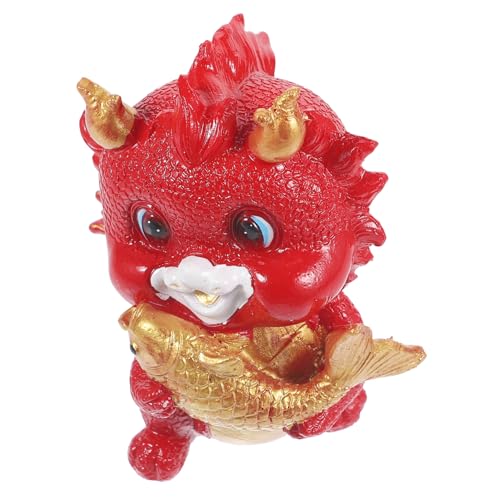 Garneck Drachenharzornamente Einhorn Plüsch kleine Drachenskulptur Dekoration der Drachenstatue Statue Figur die chinesen Cute Decoration Tischdeko Drache Schreibtisch Drachenfigur rot von Garneck