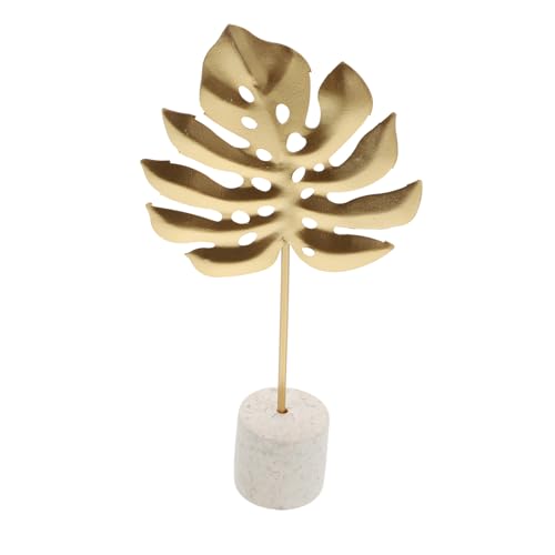 Garneck Eisenkunstwerk Monstera Figur mit Holzsockel Stilvolle Tischdekoration für Büro und Zuhause Kompaktes Design Kreative Form Wohn und Arbeitsraumverzierung von Garneck