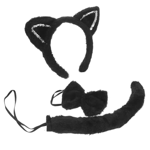 Garneck Glitzerndes Katzenohren set mit und Fliege Pailletten kopfschmuck für Halloween Cat Cosplay Weiches Stirnband für Party und Rollenspiel Komfortables Kostümzubehör von Garneck