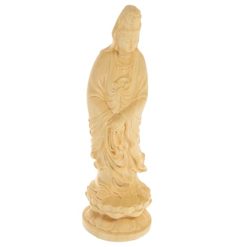 Garneck Guanyin Holzskulptur Gelb Feine Handarbeit Buddhismus Figur Deko für Zuhause Büro Spirituelle Holzfigur Ornamente Geschenk von Garneck