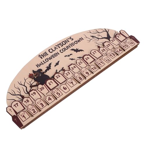 Garneck Halloween Holz Adventskalender Hexenmotiv Stabile Tischdekoration Gothic Stil Countdown Geschenkidee für Halloween Party und Herbstfest von Garneck