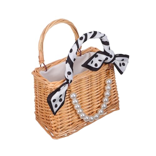 Garneck Handgewebte Rattan Handtasche mit Faux-perlenhenkel Leichter Handgefertigter Blumenkorb Vielseitige Flecht-tasche für Hochzeit Strand Alltag und Dekoration Garneck Handgewebte Rattan Handtasche mit Faux-perlenhenkel Leichter Handgefertigter Blumenkorb Vielseitige Flecht-tasche für Hochzeit Strand Alltag und Dekoration von Garneck