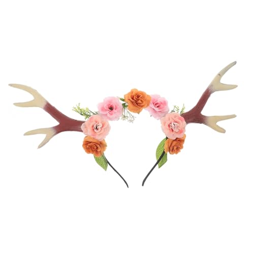 Garneck Leichtes Ergonomisches Hirschgeweih Haarreif mit Blumen Realistische Rentierhörner Vielseitiges Kostümzubehör für Halloween Weihnachten und Fasching Angenehmer Sitz Braun-gelb von Garneck
