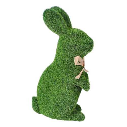 Garneck Realistische Osterhasen Figur Beflockt Grün Osterdekoration für Tisch Festliche Frühlingsdeko von Garneck