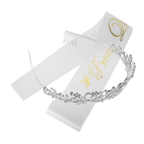 Garneck Stirnband-Set Königinnen Abschlussball Dekorationen Schleife verstauen abschlussgeschenk party sachen gastgeschenke hochzeit hochzeitsdeko Krone mit Kamm Abschlusskrone Satin Weiß von Garneck