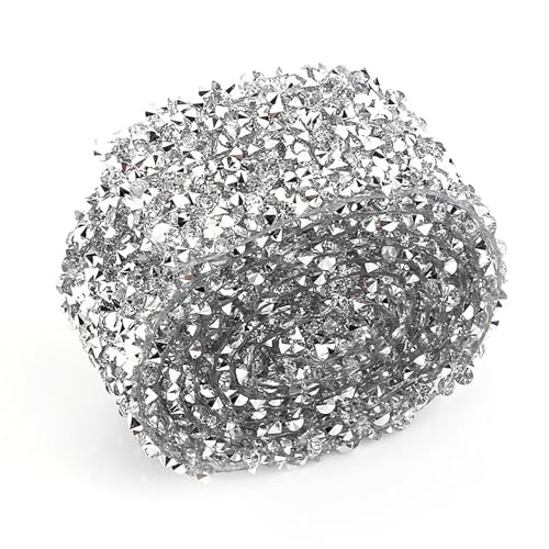 1 Yard 3 cm Breite funkelnden zurück kleber kristall strass diy handwerk diamant bling mesh wickeln rolle sparkle band für hochzeitsdekoration partei liefert geburtstag (Silber) von Garosa