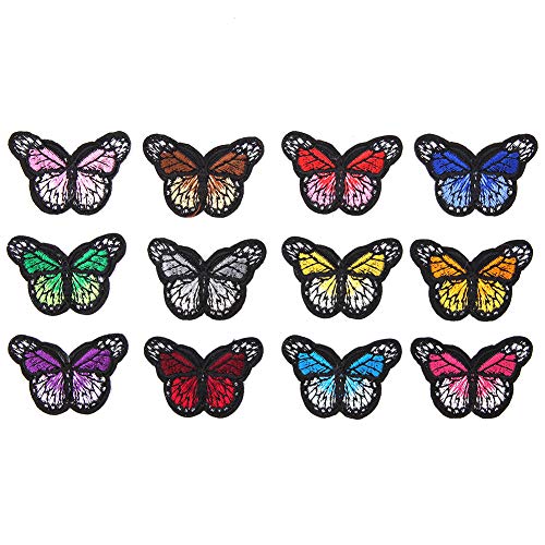 12 STÜCKE Schmetterling Muster Tuch Patches, DIY Kleidung Ausbessern Zubehör Cartoon Stickerei Kleidung Aufkleber Bügelbild für Jacken Rucksäcke Jeans Kleidung von Garosa