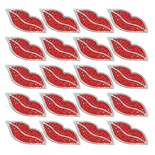 20 Stück rote Lippen Strass Patches, Aufbügeln Patches Nähen auf Strass Rote Pailletten Lippen Patch für DIY gestickte Applique Craft von Garosa