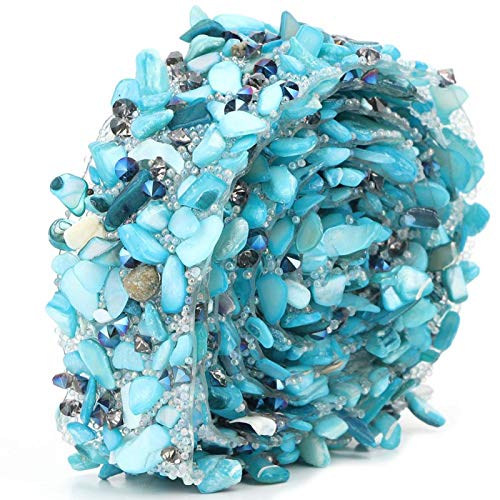 39,4 Zoll bunte Steinbesatz flacher Stoff Band Eisen auf Patch Künstlicher Edelstein Perlen Eisen auf Applique Kettenverzierung Nähen für DIY Handwerk(2cm blaues Steinband) von Garosa