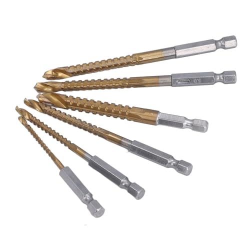 6-teiliges Bohrer-Set, Schnellarbeitsstahl-Schlagschrauber-Bohrer, Titanbeschichtete Spiralbohrer mit Spirallänge für Kunststoff, Holz und Metall von Garosa