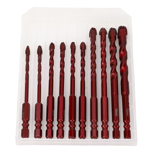 Garosa 10pcs Mauerwerk Bohrer Bit Set 5-12 Mm Sechskant Shank Wolframstahllegierung Bohrer für Fliesenglas Keramikziegel mit Kreuzwinkelspitze Zum Glatten Bohren von Garosa