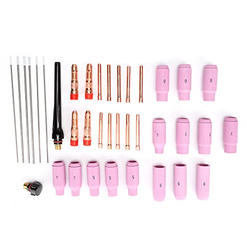 Garosa 37-teiliges Wig-Schweißbrenner-Teile-Set, Alumina-Düse, Spannzangenkörper, Hintere Kappe für WP17, WP18, WP26, SR26, Wig-Schweißbrenner (37 Stück) von Garosa