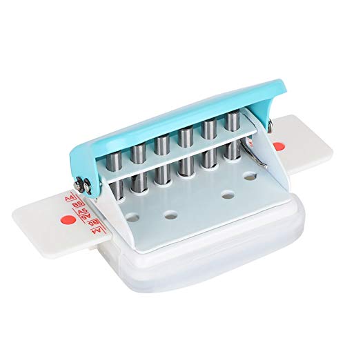Garosa 6-fach Locher mit Positionierungslineal, Einstellbar für A4/B5/A5 Formate, Türkis, Cremeweiß von Garosa