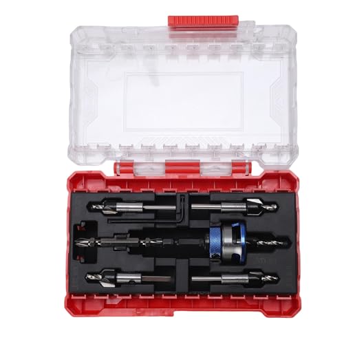 Garosa M2 Countersink -Bohrbitset, 5 -teilige Kohlenstoffstahl -sich Verjüngte Bits mit Einstellbaren Tiefenführern und Aluminiumstoppring für Holzbearbeitungshartholz -Sperrholz -MDF von Garosa