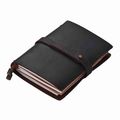 Garosa Nachfüllbares Leder -Notebook Tragbarer Geschäftsreisen Notizblock für Studenten Künstler Reisende, 32 Blätter Gesäumte Netzpapier, Beige, Schwarz, Rot (Dunkelbraun) von Garosa