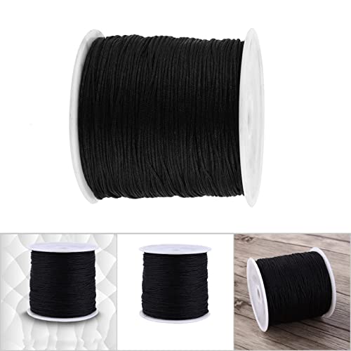 Garosa Nylon Satin Cord Rattail Trim Thread für Chinesische Knotting Kumihimo Rattail Satin Makramee Schmuckherstellung Nähen Schwarz 100M x 0.8 mm von Garosa