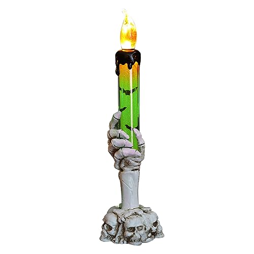 Halloween Flackernde Kerzen Skelett Geist Hand Kerzenhalter LED Kerzen Horror Gruselige Dekoration für Party, Halloween-Dekorationen (Grün) von Garosa