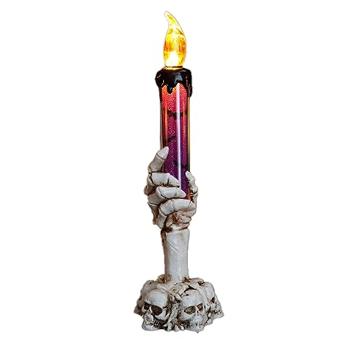Halloween Flackernde Kerzen Skelett Geist Hand Kerzenhalter LED Kerzen Horror Gruselige Dekoration für Party, Halloween-Dekorationen (Lila) von Garosa