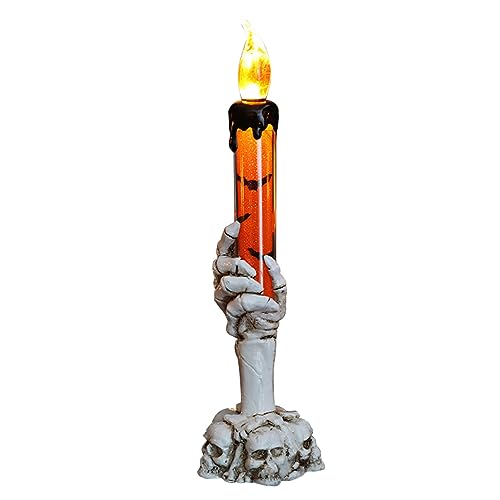 Halloween Flackernde Kerzen Skelett Geist Hand Kerzenhalter LED Kerzen Horror Gruselige Dekoration für Party, Halloween-Dekorationen (Orange) von Garosa