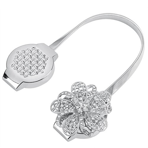 Magnetische Kristall Blume Vorhang Clip Raffhalter Gürtel Halter Stretch für Haus Büro Dekoration(Silber) von Garosa