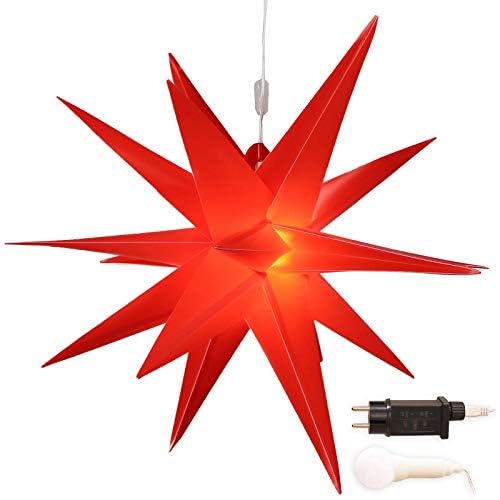 Gartenpirat 3D Leuchtender Weihnachtsstern rot Ø 58 cm mit 18 Zacken Timer-Funktion Faltstern mit LED-Birne Weihnachtsdeko außen innen von Gartenpirat