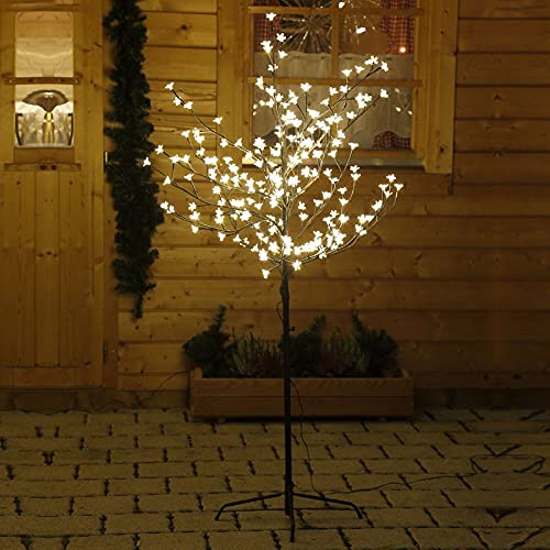 Gartenpirat LED Baum warmweiß außen und innen – Alternativer Weihnachtsbaum – LED Lichtbaum mit Kirschblüten – Mit energieeffizienter LED – 150 cm – Leuchtet mit 2200 K wärmer als früher von Gartenpirat