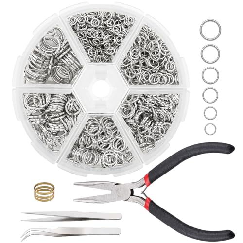 Gartful Biegeringe zur Schmuckherstellung, 4–10 mm, silberfarbener Biegering mit Zange, Pinzette und Öffnerring für Schmuckreparatur und DIY-Halsketten, Armbänder, Ohrringe, Schlüsselanhänger von Gartful
