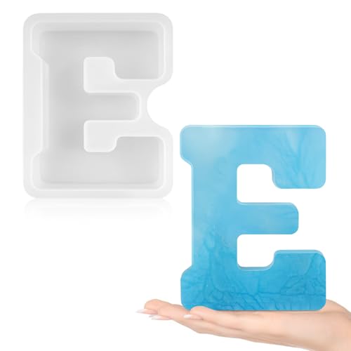 Gartful 11,9 cm große Buchstabenformen aus Kunstharz zum Gießen, E-Großbuchstaben-Alphabet-Harz-Silikonformen, dicke 3D-Silikon-Buchstabenformen zur Herstellung von Buchstaben, Wortschildern, Kunst von Gartful