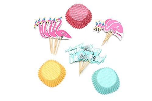 Gartner Studios Flamingo-Cupcake-Set, Geburtstagsparty-Zubehör, mehrfarbig mit Silberfolie, 96 Paar Tassen und Plektren von Gartner Studios