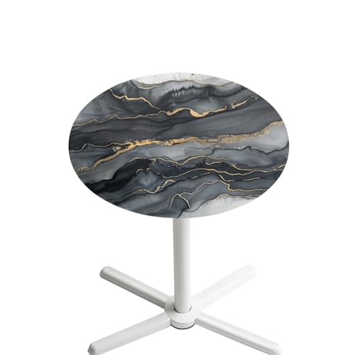 Garucesta Runde Cocktail-Tischdecke, waschbar, leicht zu reinigen, mit elastischem Rand, für drinnen und draußen, 61 cm Durchmesser, Marmor, Schwarz/goldfarben, 61 cm von Garucesta