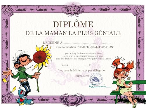 Gaston Lagaffe Doppelkarte mit Umschlag Diplom der Mutter die geniale Mama – Mlle Mademoiselle Jeanne Sonnenblume Je t'aime – zum Geburtstag oder Muttertag GLDP-7010 von Afie